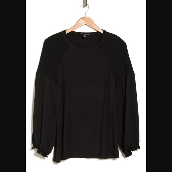 NWT Ellen Tracy Long Sleeve Mixed Media Top S Black - Picture 3 of 3